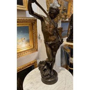 Bronze David And Goliath Signed Mercié