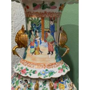 Pair Of Large 19th-century Canton Porcelain Vases