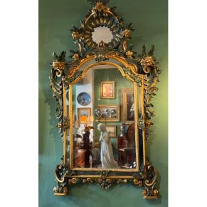 Painted Wooden Mirror, Italy, 18th Century