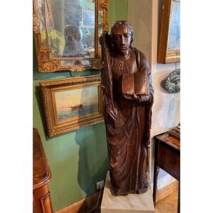 Pair Of 17th-century Statues Representing Saint John And Saint Catherine 