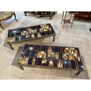 Pair Of Coffee Table "the Town" - René Capron