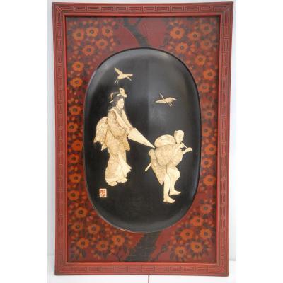 Lacquer And Ivory Panel Late 19th