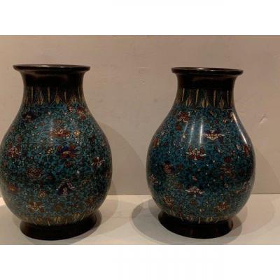 Pair Of 19th Cloisonne Vases