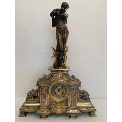 Nymph Bronze Clock At The Fountain Of The Innocents, Napoleon III Period