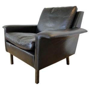 Arne Vodder By Fritz Hansen Black Leather Armchair Denmark