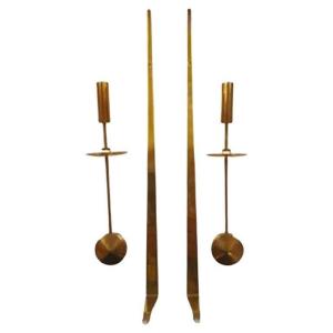 Pierre Forssell Set Of 2 Vintage Scandinavian Brass Sweden Wall Sconces