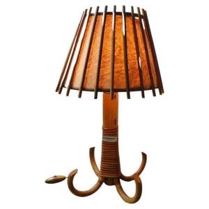 Lampe De Table En Rotin Et Bambou Louis Sognot, France