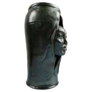 Anthropomorphic Black Ceramic Vase From The 1950s France