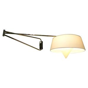 René Mathieu Lunel Arlus, Vintage Diabolo Brass Wall Lamp, 2 Adjustable Arms, France