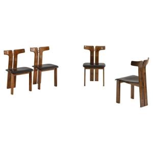  Pierre Cardin 4 Chairs In Walnut And Leather, France
