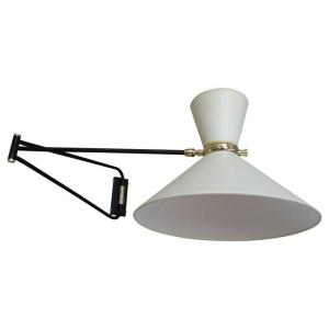 René Mathieu Lunel Arlus, Vintage Diabolo Brass Wall Lamp, 2 Adjustable Arms, France 