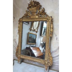 Miroir à Fronton En Bois Sculpté Et Doré d'époque Louis XVI