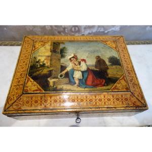 Coffret Peint d'Un Paysage Animé. époque Charles X, Travail Napolitain