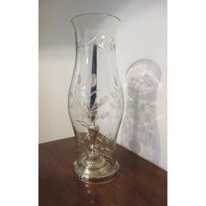 Large Engraved Glass Tealight Holder From The 19th Century