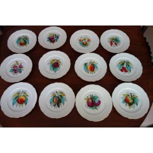 Set Of Twelve Dessert Plates With Fruit Decorations, Late 19th Century