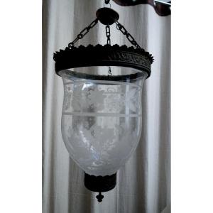 19th Century Engraved Glass Vestibule Lantern