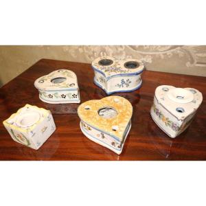 Part Of A Collection Of Earthenware Inkwells From The 18th And 19th Centuries