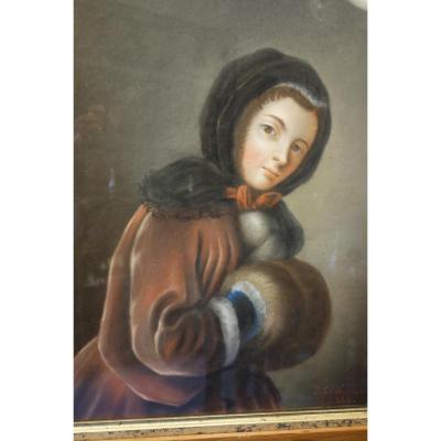Portrait De Jeune Femme Au Manchon, Pastel