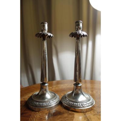 Paire De Grand Flambeaux En Argent Du XIXéme Siécle 