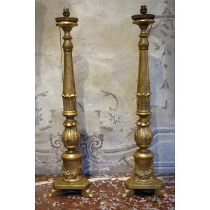 Pair Of Candlesticks In Golden Wood From The Eighteenth Time