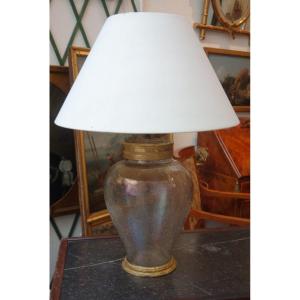 Large Cracked Glass Table Lamp Circa 1950