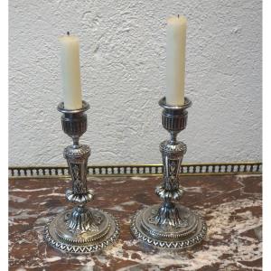 Pair Of Candlesticks End Of Table In Silver Bronze Twentieth