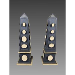Pair Of Obelisks Decorated With Antique Plaster Cameos Late 18th Century