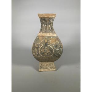 Polychrome Terracotta Vase "hu" Han Dynasty Anterior Ii-i Century Bc
