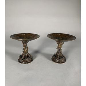 Christophe Fratin (1801-1864) Pair Of Bronze Cups With Bears