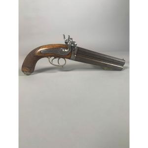 Rare Pistolet d'Officier d'état Major 1855  à Double Canon Superposé XIXeme 