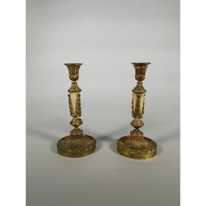 Louis XVI Period Candlesticks In Marble And Bronze 18th Century