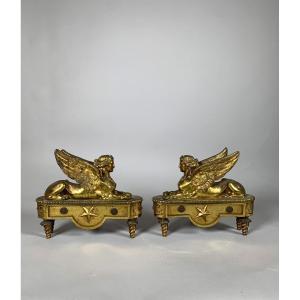 Pair Of Andirons With Sphinxes From The Directoire Period 18th Century Attributed To Thomire 