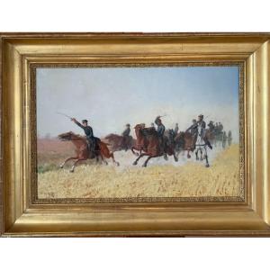 Louis-ferdinand Malespina (1874-1940) 19th Century Painting The Cavalry Charge