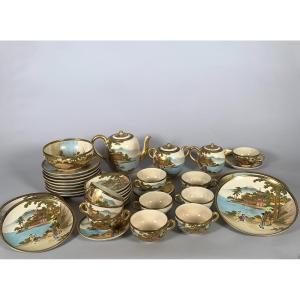 Important And Rare Complete Satsuma Earthenware Tea Set Meiji Era 19th Century Japan