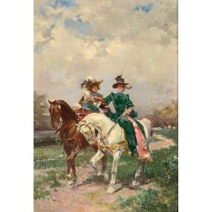 Oil Painting On Canvas Ludovico Marchetti (1853-1909) 19th Century