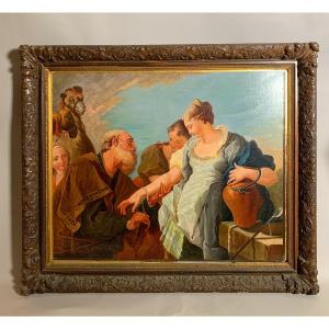 Italian School 17th Century Elizer And Rebecca Oil On Canvas Painting 