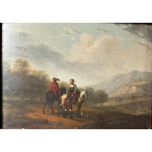 Philips Wouwerman (1619-1668) Travelers On The Road 17th Century Oil On Canvas Flemish