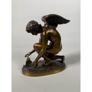 Antoine-denis Chaudet (1763-1810) Cupid Playing With A Butterfly Bronze Empire 19th Century