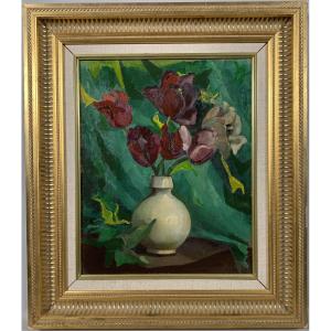 André Lhote (1885-1962) Oil On Canvas Bouquet Of Tulips Still Life 20th Century Modern