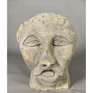 Gallic Sculpture Celtic Votive Head In Limestone 2nd-3rd Bc Archaeology
