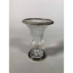 Baluster Vase In Cut Crystal And Silver-plated Bronze, Charles X Period