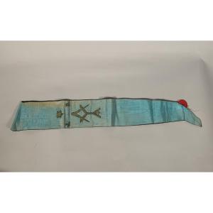 Master Mason's Scarf In Blue Silk Embroidered Freemasonry Late 19th Century