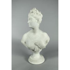 White Marble Sculpture Bust Of Diana After Houdon (1741-1828) 19th Century