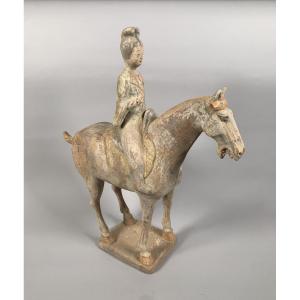 Terracotta Horseman Sculpture Han Dynasty 206 Bc-220 Ad Mingqi China
