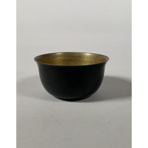 Jean Dunand (1877-1942). Circular Blue Lacquer And Art Deco Brassware Bowl, 20th Century