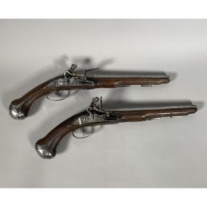 Pair Of 18th Century Flintlock Officer's Pistols From The Saint Etienne Manufacture