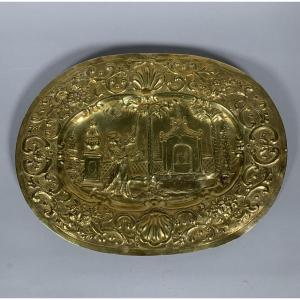 17th Century Brass Offering Dish With "chinese" Decoration