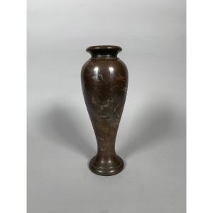 Nielloed Bronze Vase, Chinese Or Vietnamese Work, Late 19th Century