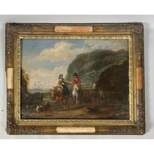 Pieter Snyers (1681-1752) Gallant Ride On A Donkey. 17th Century
