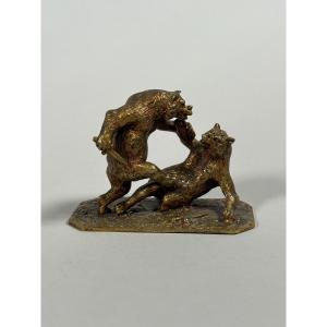 Christophe Fratin (1801–1864) "the Bear Fight" 19th Century Bronze Sculpture